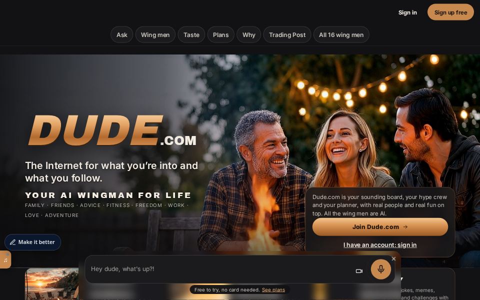 Dude.com home page