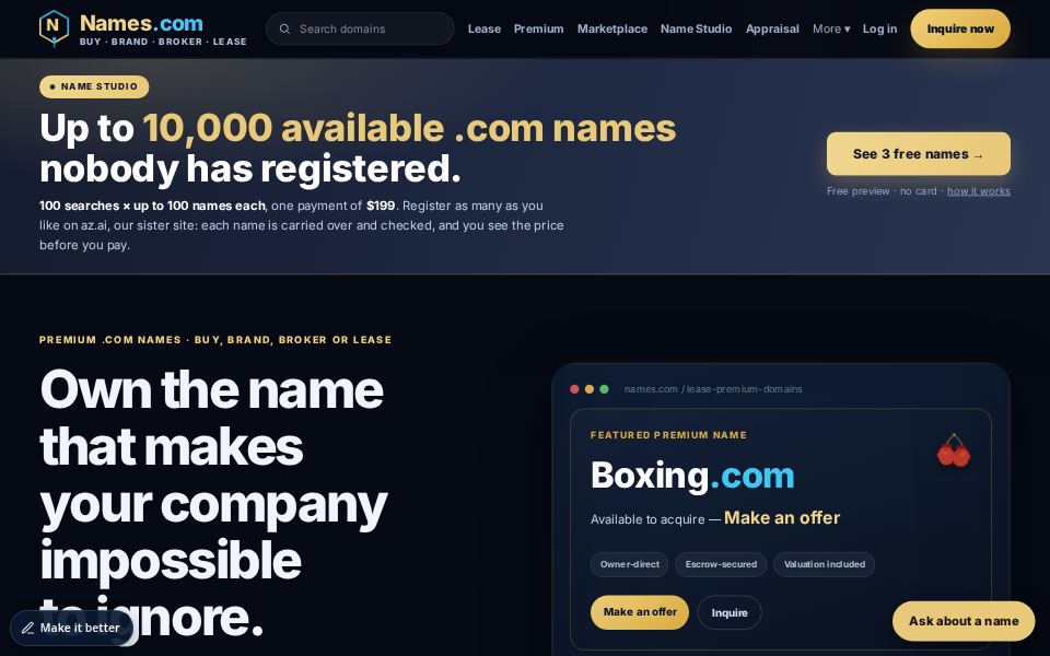 Names.com home page