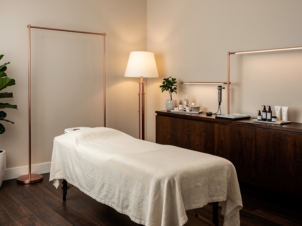 Calm, softly lit treatment room in a luxury aesthetic clinic