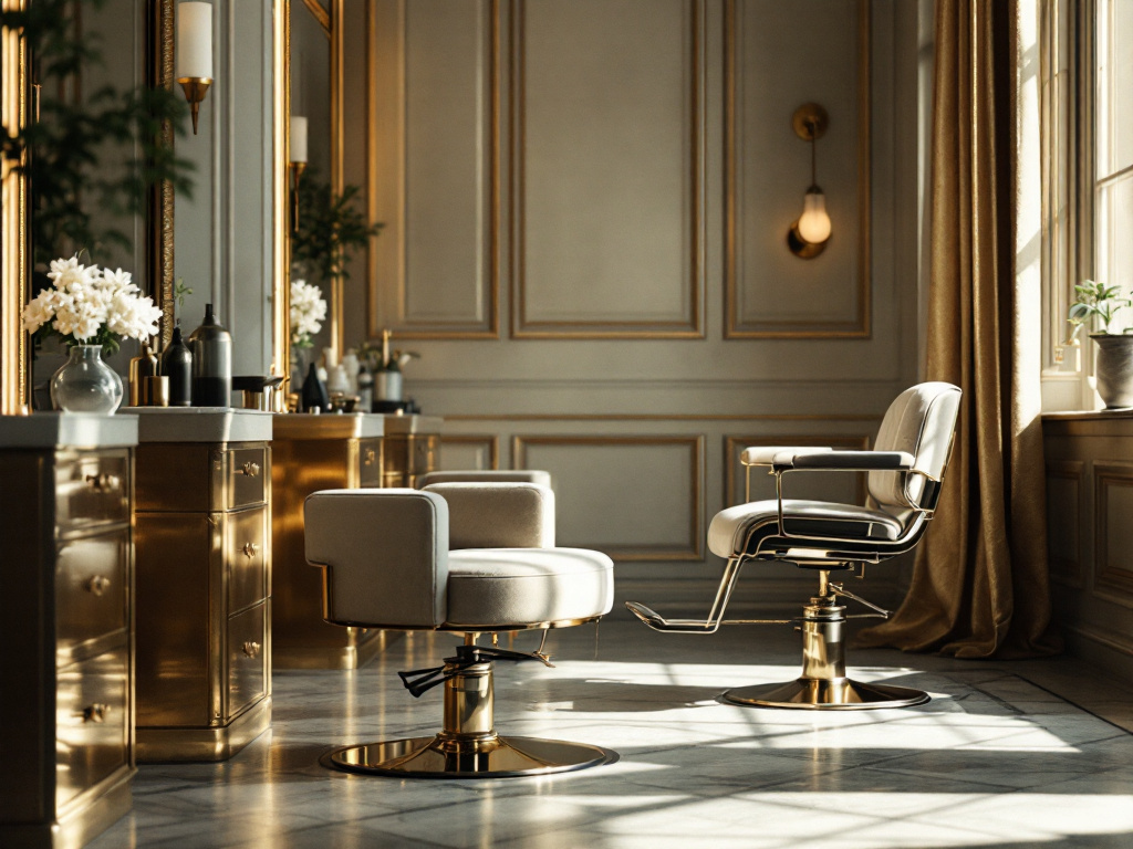 Premium salon space with styling stations and soft lighting
